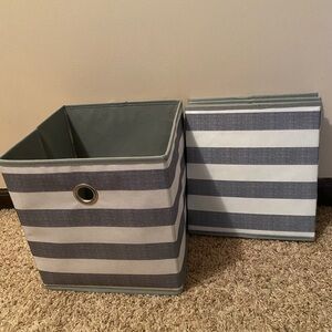 Striped Gray and White Storage Bins